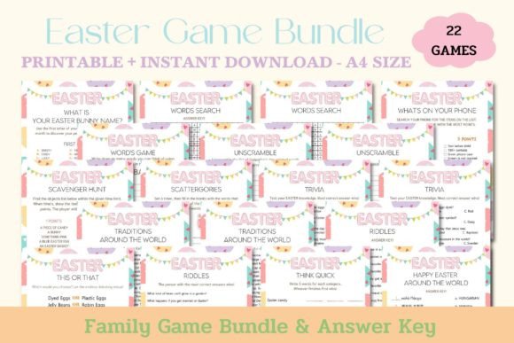 Easter Game Bundle: 22 Printable Games for All Ages