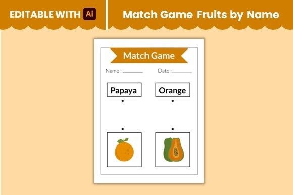 Match Game Fruits by Name Worksheet 2: A Playful, Versatile Design Asset for Creative Projects